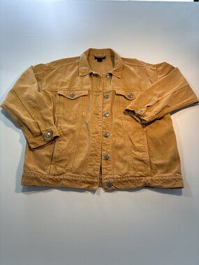 Monki Mustard Yellow Oversized Denim Jacket XS Boxy Relaxed Cotton Trucker